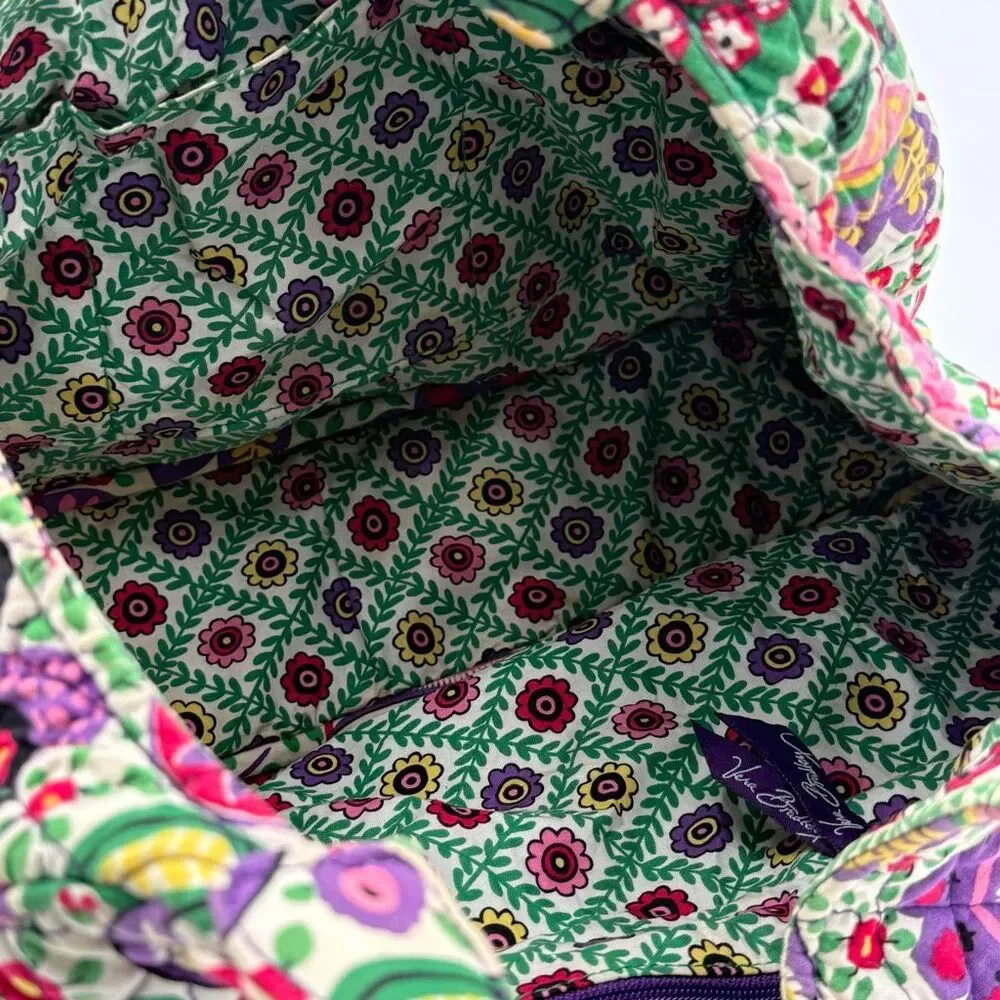 Vera Bradley Viva La Vera Purple Floral Print Quilted Tote Hobo Bag